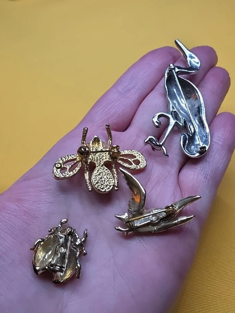 Vintage Wildlife Brooch Lot (7pcs) - Panther, Tiger, Swan, Bee, Birds & Insects